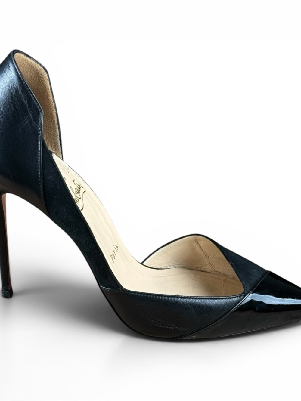 Christian Louboutin Black Suede & Patent Leather D’Orsay Pumps – Size 38.5 - Picture 3 of 11